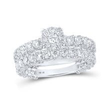 Load image into Gallery viewer, Sparkling Love: 10kt White Gold Round Diamond Cluster Bridal Wedding Ring Band Set - Alternate view 1 from Splendid Jewellery