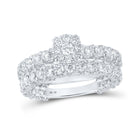 Sparkling Love: 10kt White Gold Round Diamond Cluster Bridal Wedding Ring Band Set - Alternate view 1 from Splendid Jewellery