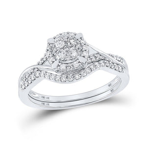 Wedding Collection | 10kt White Gold Round Diamond Cluster Bridal Wedding Ring Band Set 3/8 Cttw | Splendid Jewellery GND