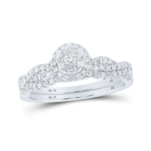 Wedding Collection | 10kt White Gold Round Diamond Cluster Twist Bridal Wedding Ring Band Set 1/2 Cttw | Splendid Jewellery GND