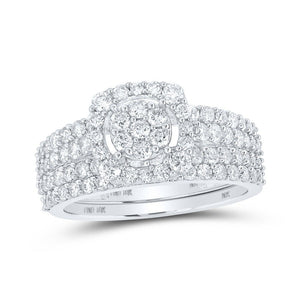 Wedding Collection | 10kt White Gold Round Diamond Halo Bridal Wedding Ring Band Set 1-1/2 Cttw | Splendid Jewellery GND