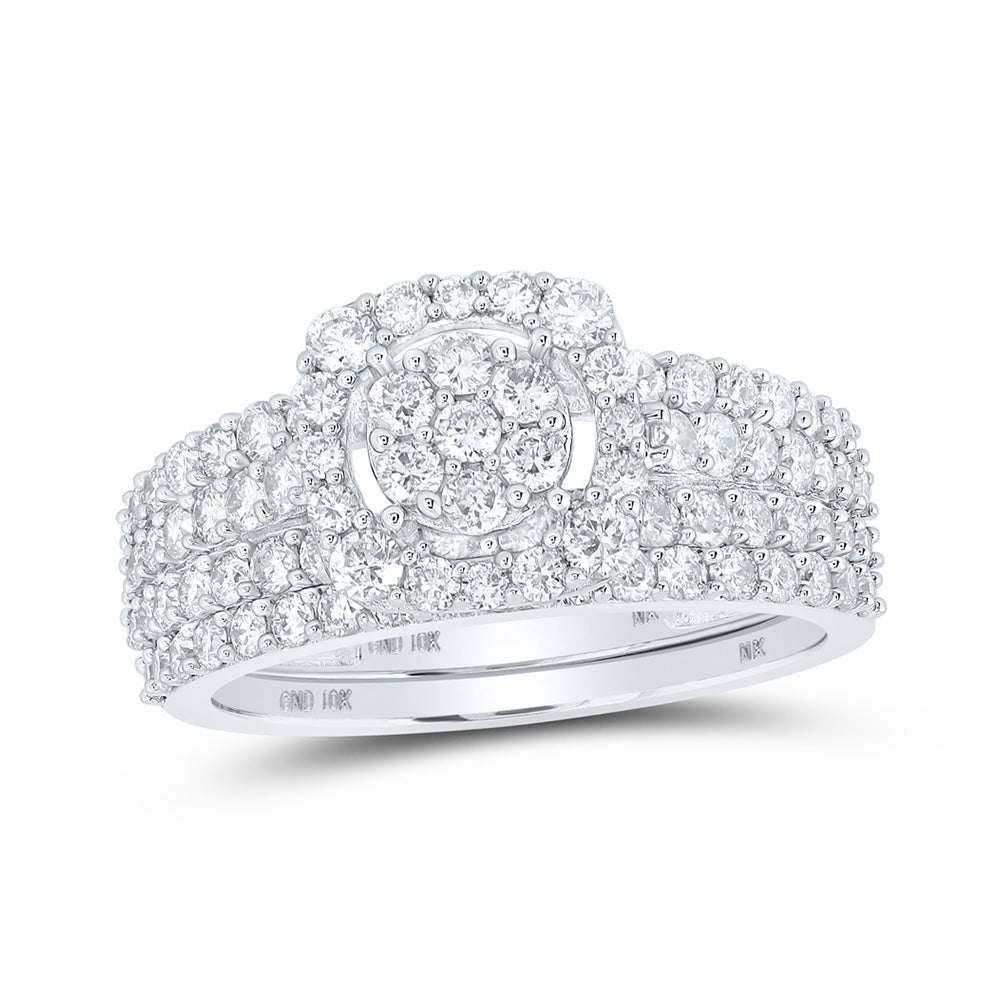 Wedding Collection | 10kt White Gold Round Diamond Halo Bridal Wedding Ring Band Set 1-1/2 Cttw | Splendid Jewellery GND