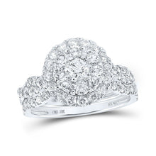 Load image into Gallery viewer, Captivating Brilliance: 10kt White Gold Round Diamond Halo Bridal Wedding Ring Band Set - Alternate view 1 from Splendid Jewellery