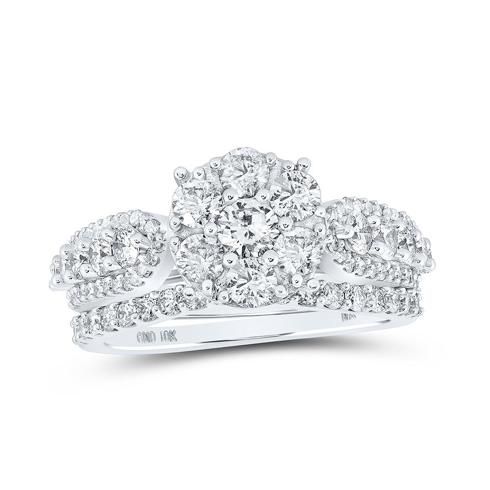 Captivating Love Story | 10kt White Gold Round Diamond Halo Bridal Wedding Ring Band Set - Alternate view 1 from Splendid Jewellery