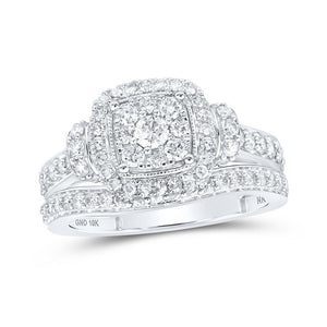 Wedding Collection | 10kt White Gold Round Diamond Halo Bridal Wedding Ring Band Set 1 Cttw | Splendid Jewellery GND
