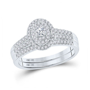 Wedding Collection | 10kt White Gold Round Diamond Halo Bridal Wedding Ring Band Set 1/2 Cttw | Splendid Jewellery GND