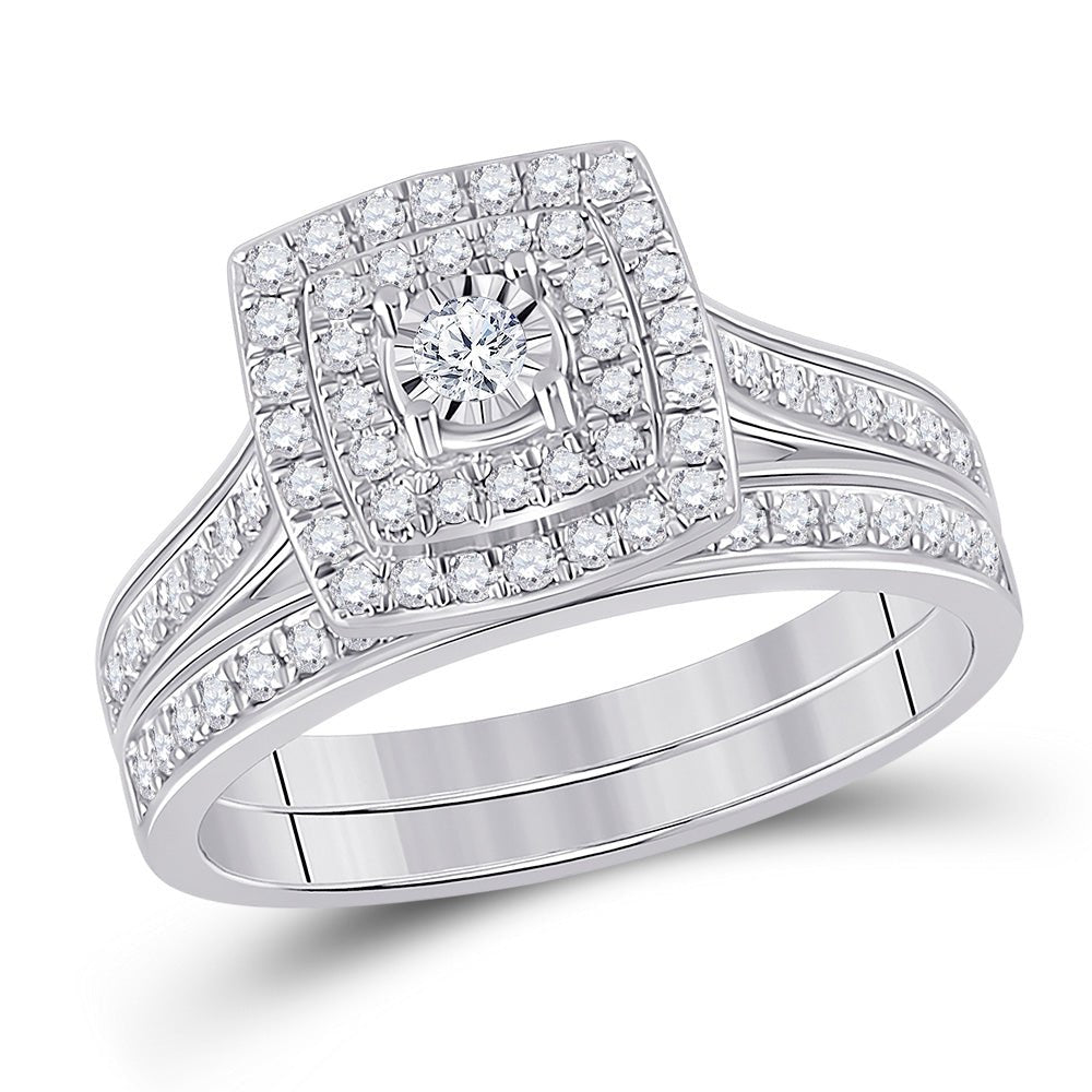 Wedding Collection | 10kt White Gold Round Diamond Halo Bridal Wedding Ring Band Set 1/2 Cttw | Splendid Jewellery GND