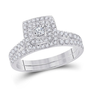 Wedding Collection | 10kt White Gold Round Diamond Halo Bridal Wedding Ring Band Set 1/2 Cttw | Splendid Jewellery GND