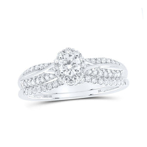 Wedding Collection | 10kt White Gold Round Diamond Halo Bridal Wedding Ring Band Set 1/2 Cttw | Splendid Jewellery GND