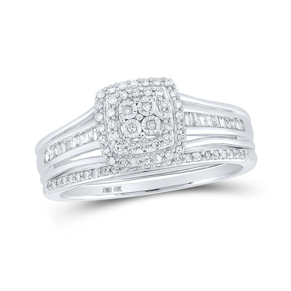 Wedding Collection | 10kt White Gold Round Diamond Halo Bridal Wedding Ring Band Set 1/4 Cttw | Splendid Jewellery GND