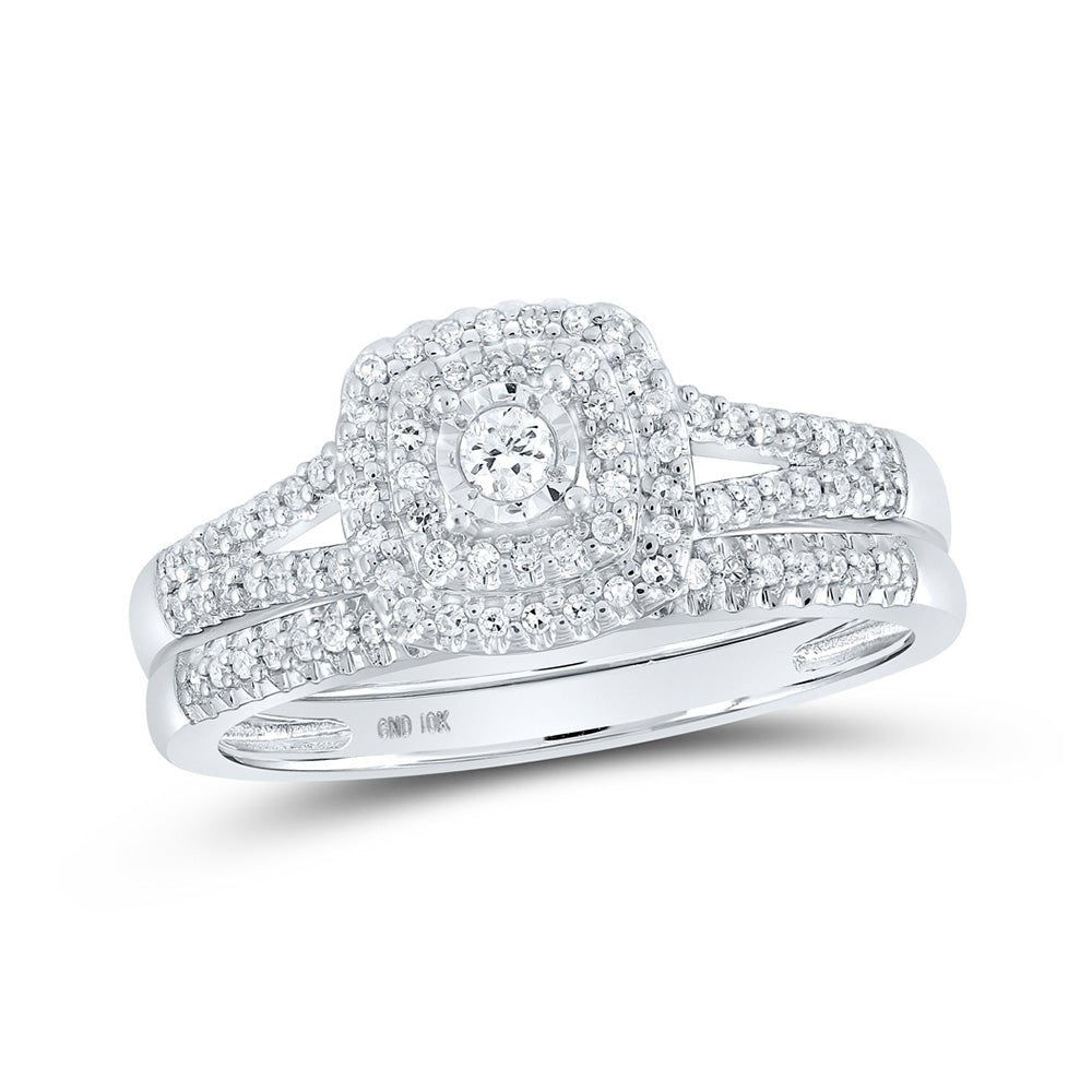 Wedding Collection | 10kt White Gold Round Diamond Halo Bridal Wedding Ring Band Set 1/4 Cttw | Splendid Jewellery GND