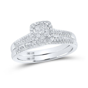 Wedding Collection | 10kt White Gold Round Diamond Halo Bridal Wedding Ring Band Set 1/4 Cttw | Splendid Jewellery GND