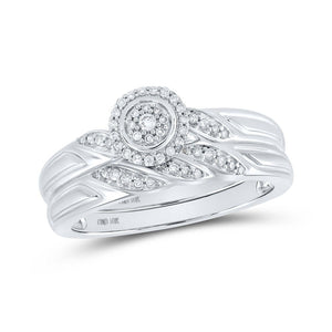 Wedding Collection | 10kt White Gold Round Diamond Halo Bridal Wedding Ring Band Set 1/6 Cttw | Splendid Jewellery GND