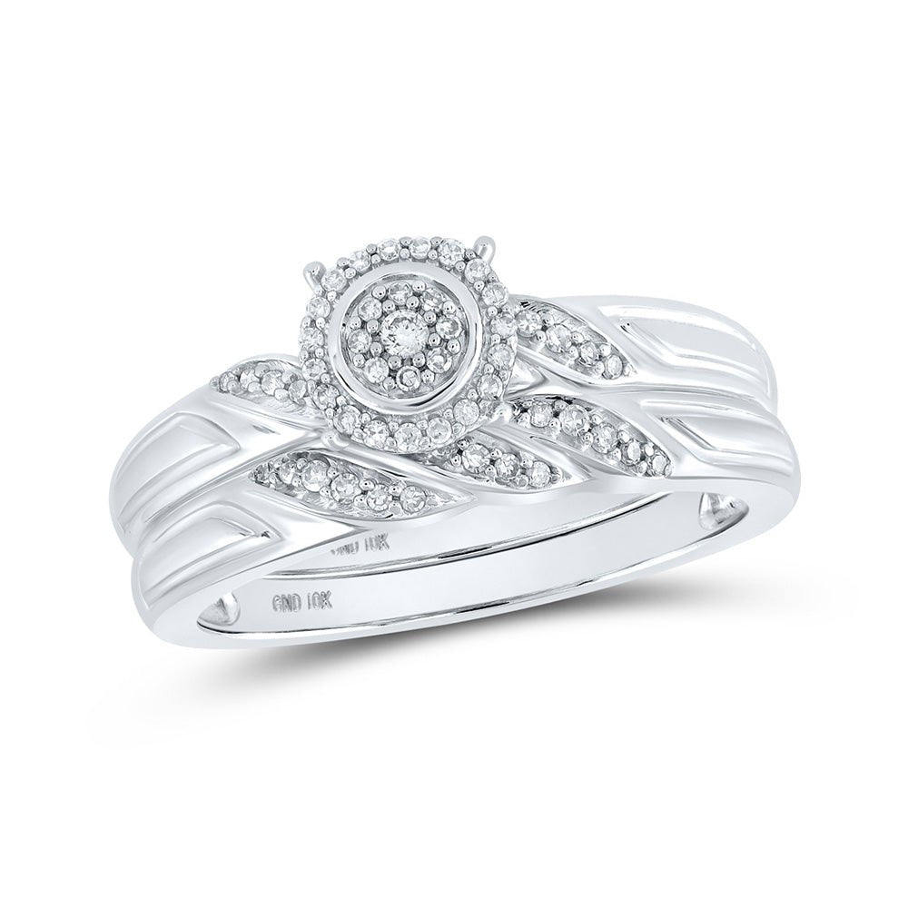 Wedding Collection | 10kt White Gold Round Diamond Halo Bridal Wedding Ring Band Set 1/6 Cttw | Splendid Jewellery GND