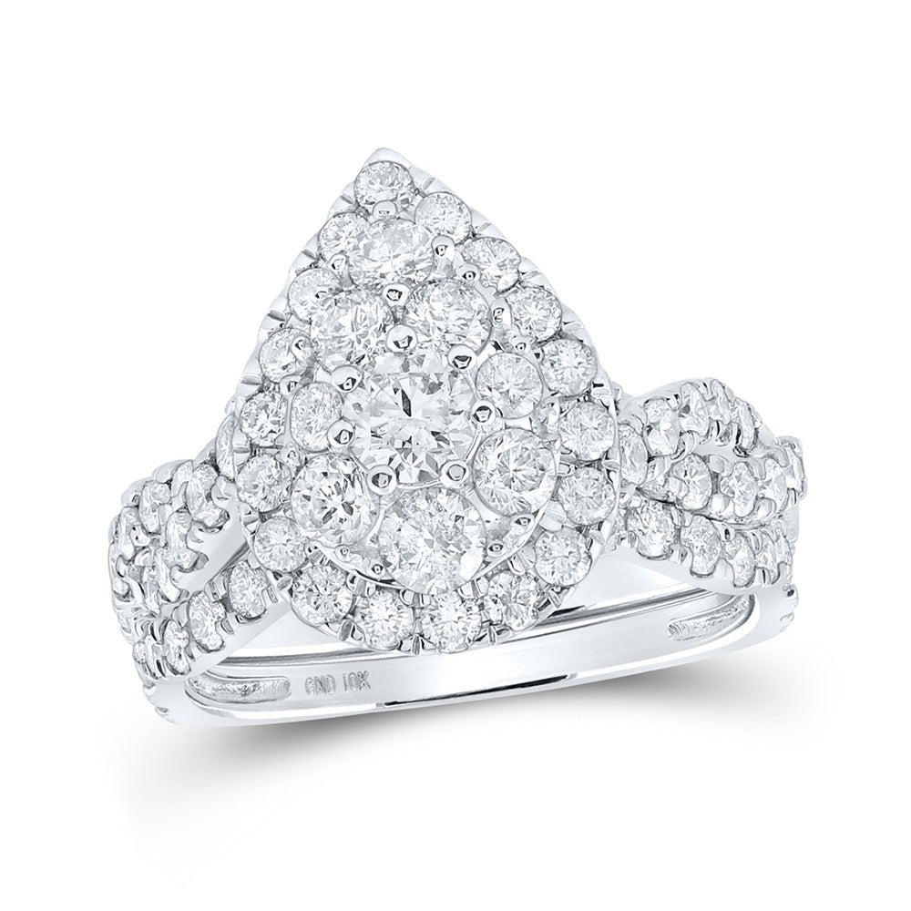 Wedding Collection | 10kt White Gold Round Diamond Halo Bridal Wedding Ring Band Set 2 Cttw | Splendid Jewellery GND