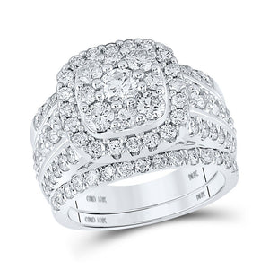 Wedding Collection | 10kt White Gold Round Diamond Halo Bridal Wedding Ring Band Set 3 Cttw | Splendid Jewellery GND