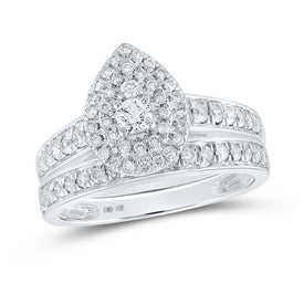 Glistening Love | 10kt White Gold Sparkling Diamond Halo Bridal Wedding Ring Band Set 3/4 Cttw - Alternate view 1 from Splendid Jewellery