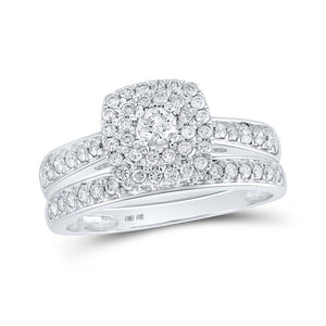 Wedding Collection | 10kt White Gold Round Diamond Halo Bridal Wedding Ring Band Set 3/4 Cttw | Splendid Jewellery GND