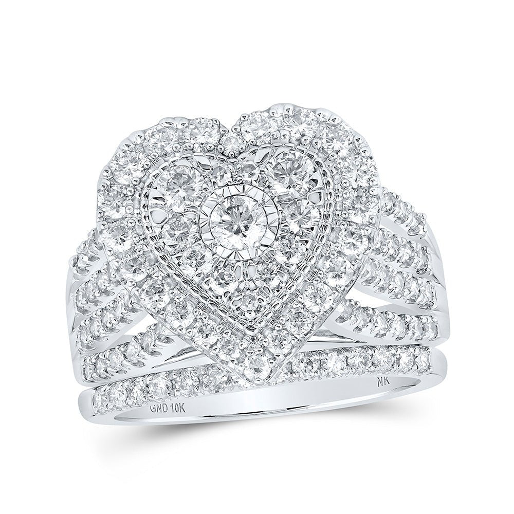 Wedding Collection | 10kt White Gold Round Diamond Heart Bridal Wedding Ring Band Set 1-1/2 Cttw | Splendid Jewellery GND