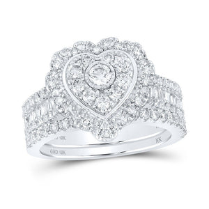 Wedding Collection | 10kt White Gold Round Diamond Heart Bridal Wedding Ring Band Set 1-1/2 Cttw | Splendid Jewellery GND