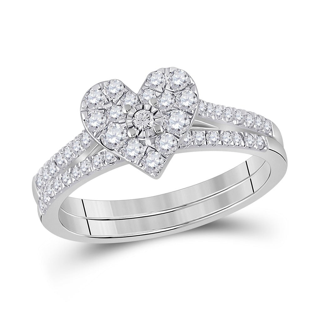 Wedding Collection | 10kt White Gold Round Diamond Heart Bridal Wedding Ring Band Set 1/2 Cttw | Splendid Jewellery GND