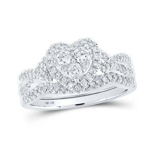 Wedding Collection | 10kt White Gold Round Diamond Heart Bridal Wedding Ring Band Set 5/8 Cttw | Splendid Jewellery GND