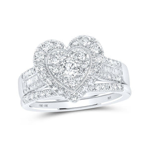 Wedding Collection | 10kt White Gold Round Diamond Heart Bridal Wedding Ring Band Set 7/8 Cttw | Splendid Jewellery GND