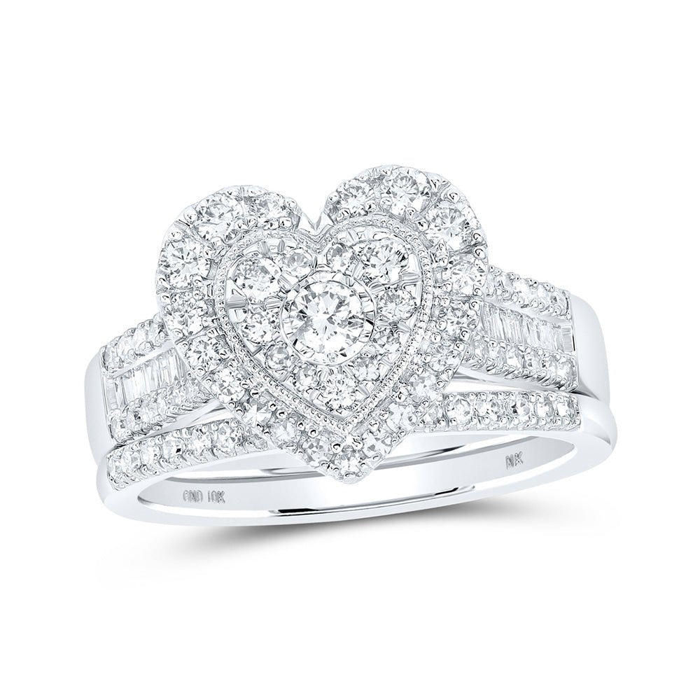 Wedding Collection | 10kt White Gold Round Diamond Heart Bridal Wedding Ring Band Set 7/8 Cttw | Splendid Jewellery GND