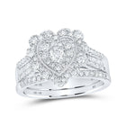 10kt White Gold Heart-shaped Diamond Bridal Wedding Ring Band Set - Alternate view 1 from Splendid Jewellery