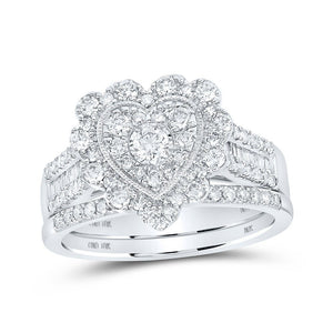 Wedding Collection | 10kt White Gold Round Diamond Heart Bridal Wedding Ring Band Set 7/8 Cttw | Splendid Jewellery GND