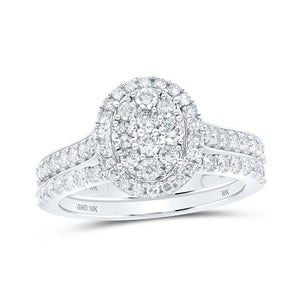Wedding Collection | 10kt White Gold Round Diamond Oval Bridal Wedding Ring Band Set 1 Cttw | Splendid Jewellery GND