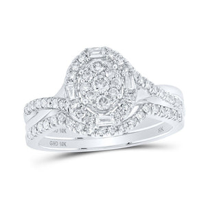 Wedding Collection | 10kt White Gold Round Diamond Oval Bridal Wedding Ring Band Set 5/8 Cttw | Splendid Jewellery GND