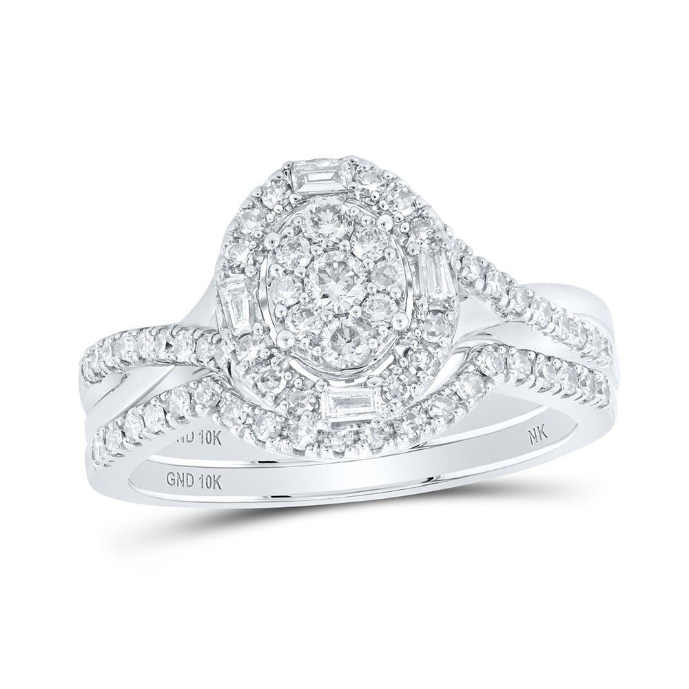 Wedding Collection | 10kt White Gold Round Diamond Oval Bridal Wedding Ring Band Set 5/8 Cttw | Splendid Jewellery GND
