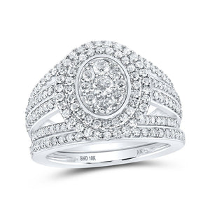 Wedding Collection | 10kt White Gold Round Diamond Oval-shape Bridal Wedding Ring Band Set 1-1/5 Cttw | Splendid Jewellery GND