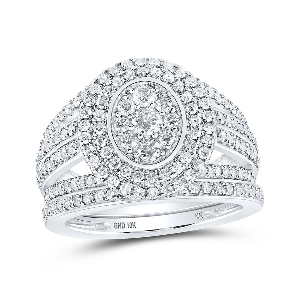 Wedding Collection | 10kt White Gold Round Diamond Oval-shape Bridal Wedding Ring Band Set 1-1/5 Cttw | Splendid Jewellery GND