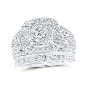 Wedding Collection | 10kt White Gold Round Diamond Square Bridal Wedding Ring Band Set 1-3/4 Cttw | Splendid Jewellery GND