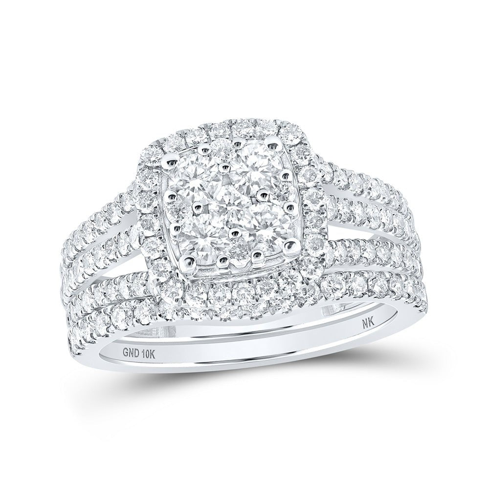 Wedding Collection | 10kt White Gold Round Diamond Square Bridal Wedding Ring Band Set 1-5/8 Cttw | Splendid Jewellery GND