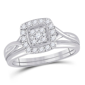 Wedding Collection | 10kt White Gold Round Diamond Square Bridal Wedding Ring Band Set 1/3 Cttw | Splendid Jewellery GND