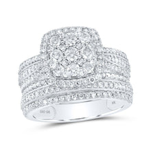 Load image into Gallery viewer, Captivating Brilliance: 10kt White Gold Round Diamond Square Cluster Bridal Wedding Ring Band Set 1-1/2 Cttw - Alternate view 1 from Splendid Jewellery