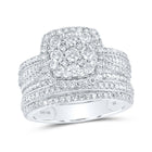 Captivating Brilliance: 10kt White Gold Round Diamond Square Cluster Bridal Wedding Ring Band Set 1-1/2 Cttw - Alternate view 1 from Splendid Jewellery