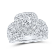 Load image into Gallery viewer, Radiant Love: 10kt White Gold Square Halo Diamond Bridal Wedding Ring Set - Alternate view 1 from Splendid Jewellery