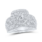 Radiant Love: 10kt White Gold Square Halo Diamond Bridal Wedding Ring Set - Alternate view 1 from Splendid Jewellery