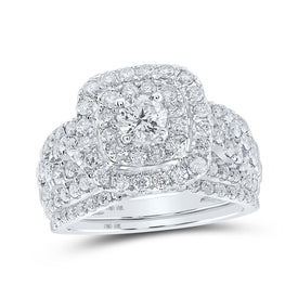 Radiant Love: 10kt White Gold Square Halo Diamond Bridal Wedding Ring Set - Alternate view 1 from Splendid Jewellery