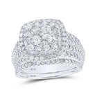 Eternal Brilliance | 10kt White Gold Round Diamond Square Halo Bridal Wedding Ring Band Set 2 Cttw - Alternate view 1 from Splendid Jewellery