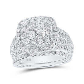 Eternal Brilliance | 10kt White Gold Round Diamond Square Halo Bridal Wedding Ring Band Set 2 Cttw - Alternate view 1 from Splendid Jewellery