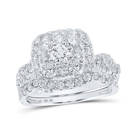 Enchanting Brilliance: 10kt White Gold Square Halo Diamond Bridal Wedding Ring Set - Alternate view 1 from Splendid Jewellery