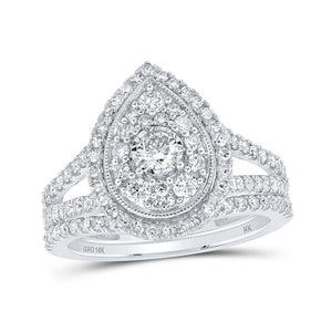 Wedding Collection | 10kt White Gold Round Diamond Teardrop Bridal Wedding Ring Band Set 1 Cttw | Splendid Jewellery GND