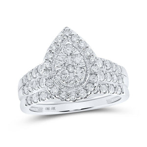 Wedding Collection | 10kt White Gold Round Diamond Teardrop Bridal Wedding Ring Band Set 1 Cttw | Splendid Jewellery GND