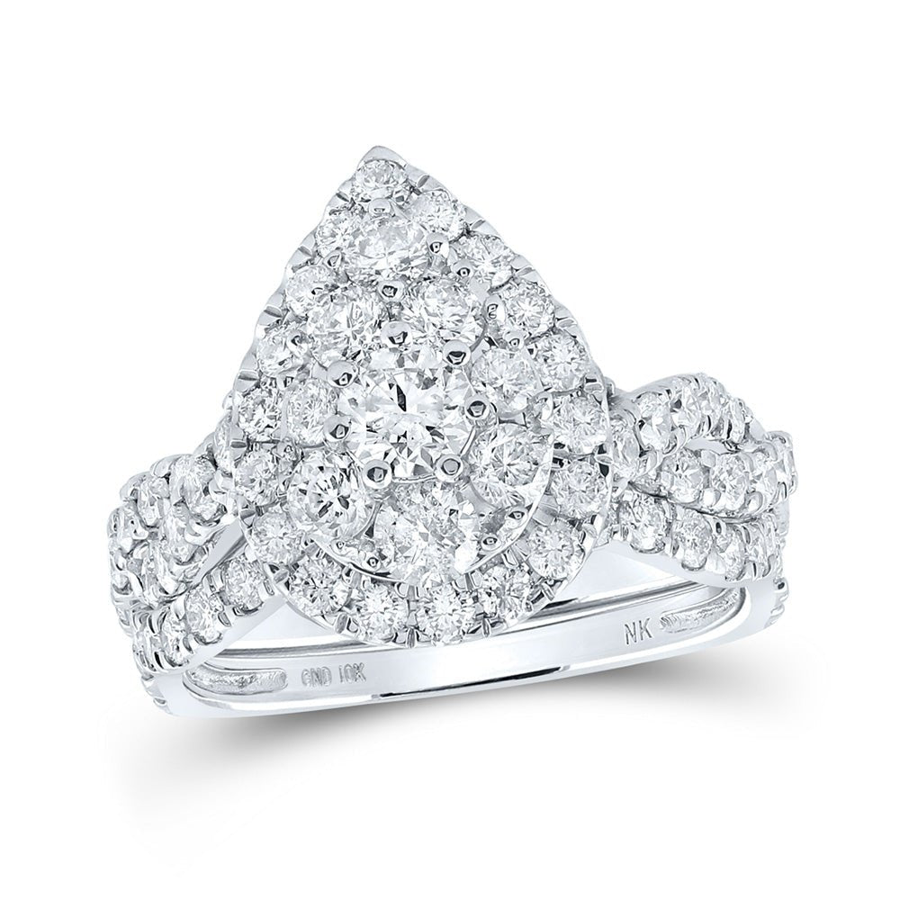 Wedding Collection | 10kt White Gold Round Diamond Teardrop Bridal Wedding Ring Band Set 2 Cttw | Splendid Jewellery GND