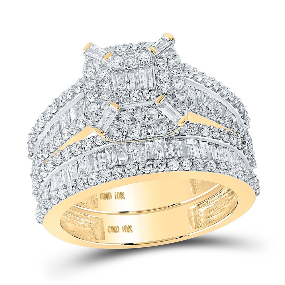 Wedding Collection | 10kt Yellow Gold Baguette Diamond Halo Bridal Wedding Ring Band Set 1-3/4 Cttw | Splendid Jewellery GND